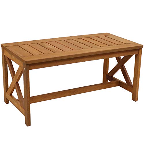 Sunnydaze 35-Inch Meranti Wood Outdoor Patio Coffee Table With Teak Finish #TOP3