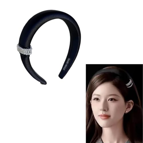NYRWFQXG Black Padded Head Band Pearl Headbands for Women Puffy Headband Thick Wide Head Bands for Women's Hair Non Slip Padded Headband with Pearls Headpiece Satin Comfortable Headbands