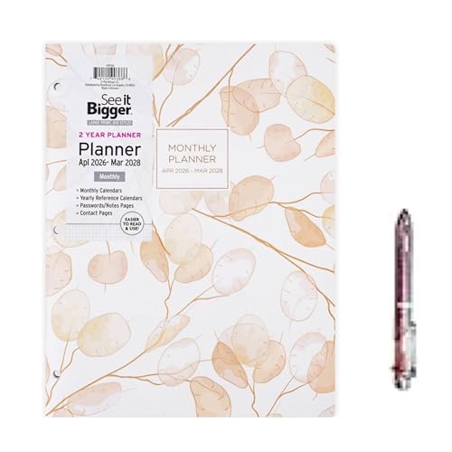 PlanAhead See it Bigger Home-Office 2-Year Monthly Planner April 2026 - March 2028 Specialized Large Print, Size 8.5 X 11, assorted colors and 6 in 1 Multicolor Ballpoint Colorful Ink Pen.