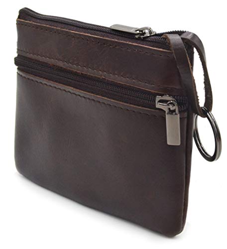 Women Genuine Leather Coin Pouch Zip Mini Purse Wallet Key Chain 3 Zipper #TOP2