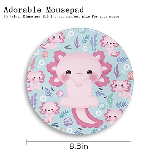 Image of Gctriki Cute Axolotl Round Mouse Pad 8.6 X 8.6 Inch,Pink Mousepad For Laptop Gaming Women,With Stitched Edge Non-Slip Rubber Base,Home Office Decor Desk Accessories