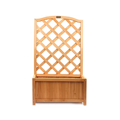 HMWD Rectangular Wooden Planter With Lattice For Vines - Garden Climbing Flower Plant Pot Box Garden Patio Wood Trellis Panel - Available in 2 Sizes (L60xW24.5xH100 cm)