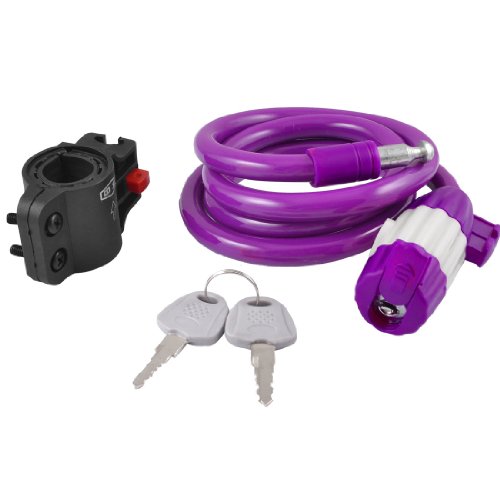 Aexit 3.9Ft 1.2m Bike Locks Purple Bike Motorcycle Safety Steel Wire Coiled Spiral Cable Lock U-Locks w Bracket