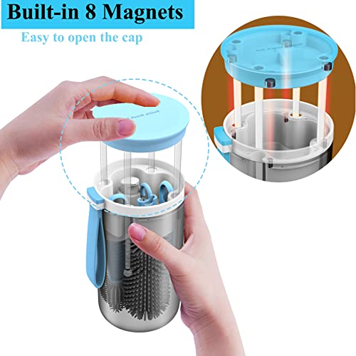Baby Bottle Brush&Travel Baby Bottle Drying Rack-Portable Baby Bottle Cleaning Silicone Brush, Bottle Cleaner Brush Kit,Toddler Kids Water Bottle Brush Set,New Mom Gifts For Women After Birth (Blue) #TOP3