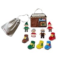 ZAC HOME Elves and the Shoemaker Finger Puppet Set – Classic Fairytale with Shoemaker, Wife, 2 Elves & 5 Numbered Shoes – Felt Puppets with Storage Bag for Storytelling and Pretend Play