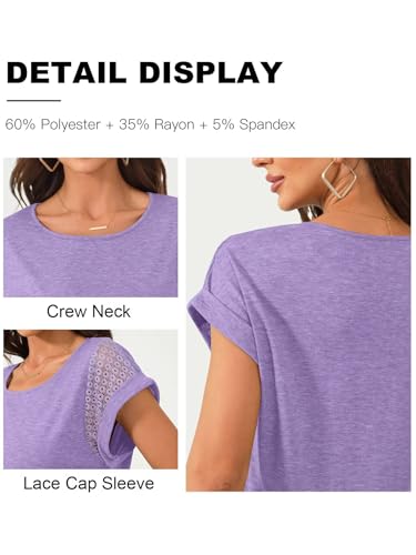 Image of Bliwov Womens Tops Lace Cap Sleeve T Shirts,Cute Trendy Casual,Beach Vacation Outfits,Summer Spring Fashion Clothes