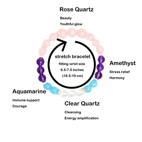 Cryhand Beauty Enhance Health Blessing Beaded Chakra Bracelets For Women Amethyst Rose Quartz Aquamarine Charm Natural Stone Crystal Healing Handmade Jewerly Gifts For Girl Pulseras Para Mujer (Aqu) #TOP1