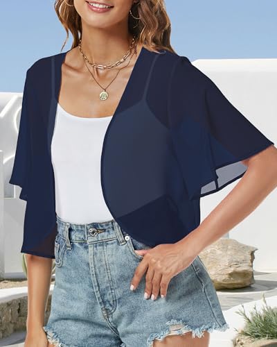 Image of ZNVGIRL Women Shrug Chiffon Cardigans Open Front Short Sleeve Bolero for Evening Dressy 2026