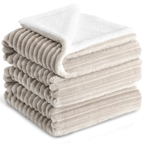 RUIKASI Sherpa Decke 220x240 cm - Flauschige Kuscheldecke Weich Beige,...