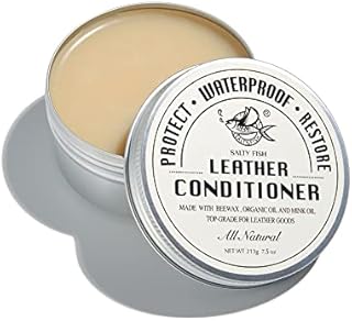 SALTY FISH All-Natural Leather Conditioner and Cleaner,Made with Mink Oil Beeswax,Protect Soften Waterproof Leather Furniture,Car Seats,Shoes,Boots,Bags (7.5 Oz)