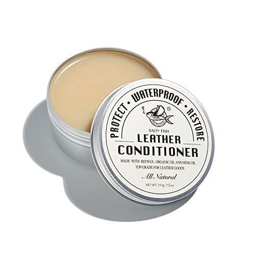 SALTY FISH All-Natural Leather Conditioner and Cleaner,Made with Mink Oil Beeswax,Protect Soften Waterproof Leather Furniture,Car Seats,Shoes,Boots,Bags (7.5 Oz) by SALTY FISH - Used condition - US$16.56