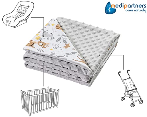 Medi Partners Babydecke Baby Decke Neugeborenen - Kuscheldecke Geschenk Babydecken 75x100cm für Kleinkinder Mädchen Krabbeldecke Kinderbett Kinderwagen 100% Baumwolle (REH mit grauem Minky)