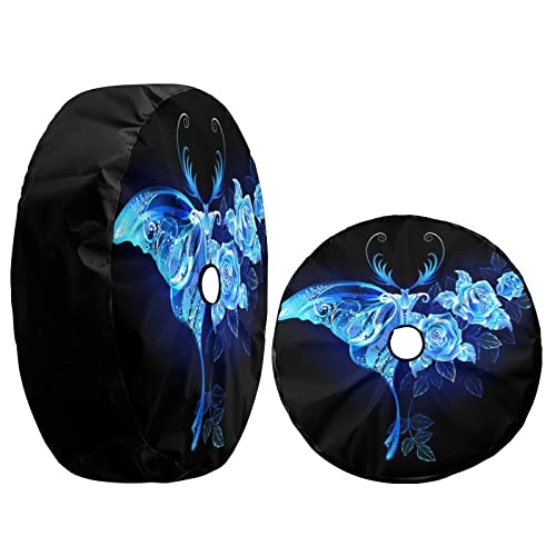 Image of Delerain Spare Tire Cover with Backup Camera Hole Blue Butterfly with Roses Wheel Covers Waterproof Dust-Proof UV Sun Universal Fit for Trailer RV SUV Truck (17 Inch for Diameter 31 inch-33 inch)