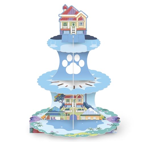 Blue Dog Cupcake Stand 12Inch Cardboard Cupcake Tray Paw Print Design Dog Themed Birthday Party Supplies - Thumbnail 5