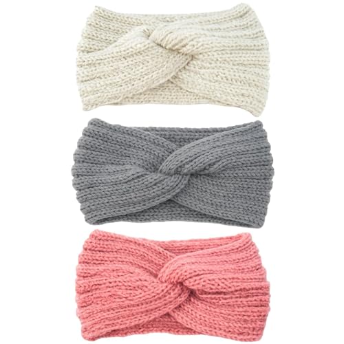 3er Pack stirnband damen, Stirnband Damen Winter, Stirnband Kinder Mädchen, für Herbst und Winter(Beige + Grau + Rosa)