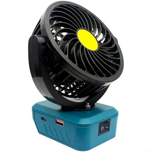 Image of 18V for battery Powered Fan with 360° Rotation, 5-Blade Cordless Desk Fan with USB Ports, Compatible with BL1815 BL1830 BL1840 BL1860 Batteries for Camping Office Outdoor