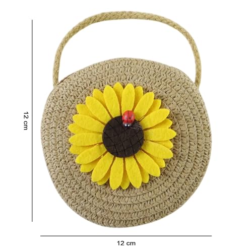 Image of Oblivion Cute Mini Round Sunflower Crossbody Purse - Lightweight Straw Style Sling Bag for Women & Girls - Small 12x12cm Travel Shoulder Bag for Shopping, Casual Outings & Summer Daily Use - 1 Pc
