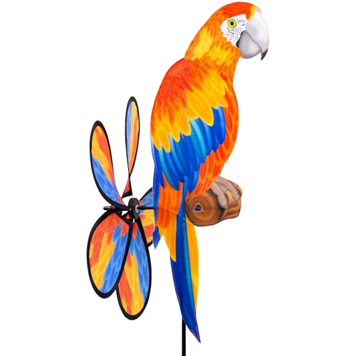HQ Design Windspiration - Spin Critter, UV-beständige und wetterfeste Windspiel Deko für Garten, Terrasse und Balkon - Windrad inkl. Standstab (Parrot)