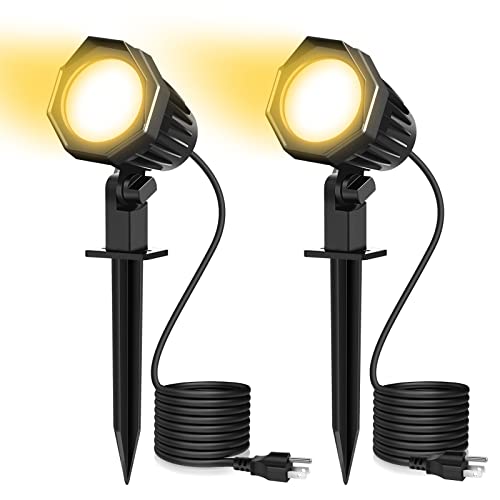 Meikee Led Landscape Lights 15W 2700K Warm White Spot Lights Outdoor, 120V Ac, Ip66 Waterproof Landscape Spotlights With Stake For Lawn Decorative Pathway House Garden Us 3- Plug (2 Packs) #TOP5