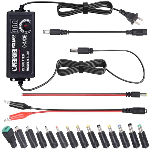 Universal Power Supply 3V~24V 3A 72W Adjustable Variable Switching AC/DC Adapter AC to DC Converter with LED Voltage Display, 14 Tips, Polarity Converter, Test Lead