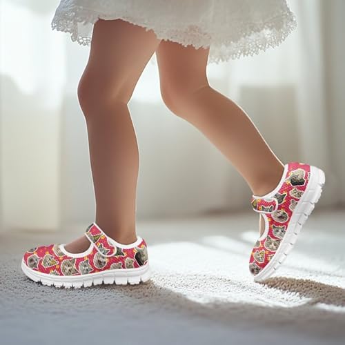 Girls Mary Jane Shoes Kitty Print Toddler Dress Shoes Mesh School Shoes Kids Anti-Skid Sneaker for Wedding,Travel,Party4