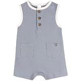 Modern Moments by Gerber Baby Boys' Sleeveless Romper, Ocean Blue, 6-9 Months