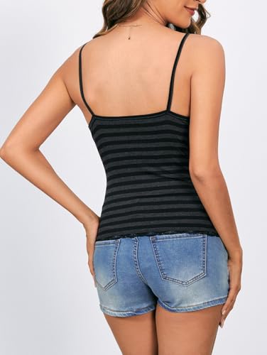 SOLY HUX Women's Y2k Tank Tops Striped Lace Trim Cami Tops Summer V Neck Fitted Camisole Shirts3