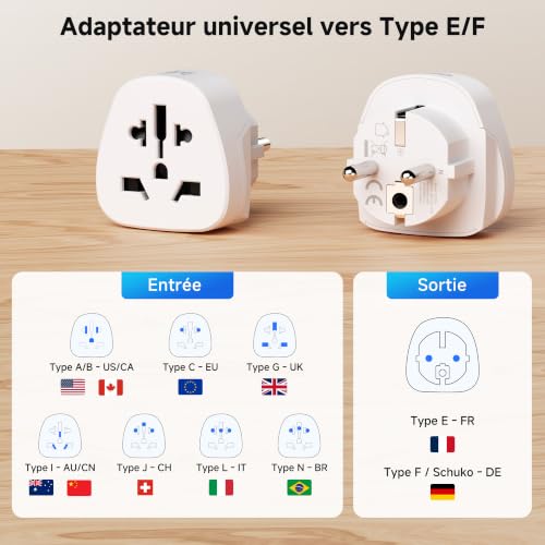 Cable Matters Adaptateur de Voyage Universel vers Prise EU Type E/F – vue 2