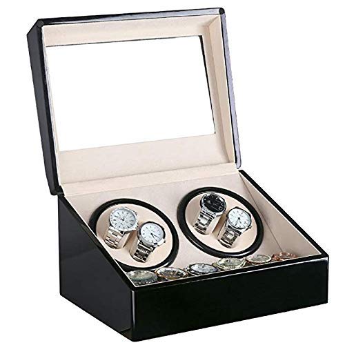 Caja para relojes automáticos de lujo con 4 rotores y vitrina elegante de madera 6