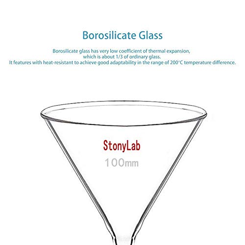 Stonylab 2-Pack Glass Heavy Wall Funnel Borosilicate Glass Funnel, Short Stem 100Mm Diameter, 100Mm Stem Length #TOP3