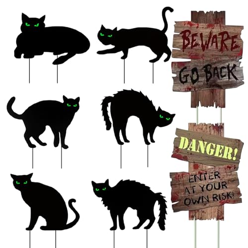 Halloween Decorations Outdoor, 6 Pack Black Cat Yard Signs +
