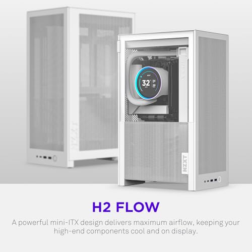 Image of NZXT H2 Flow - Mini-ITX 20.7L Airflow PC Case - White | Compact 20.7L Mini-ITX case with 2 included 120mm top fans and PCIe 5.0 riser. Small-form-factor airflow done right.