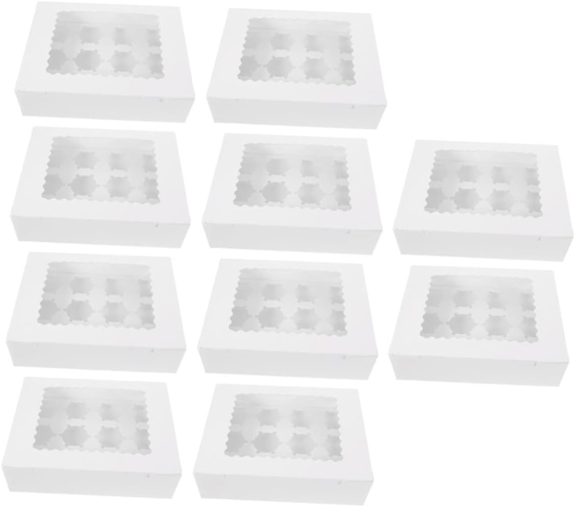 KICHOUSE 10pcs White Cardboard Cupcake Packaging Boxes with Window, Bakery Paper Muffin Cake Boxes for Pastry Display and Transport