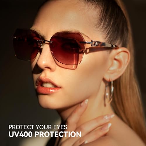 ZENOTTIC Oversized Rimless Sunglasses for Women Geometric Diamond Cutting Gradient Lens UV Protection Fashion Shades Trendy2