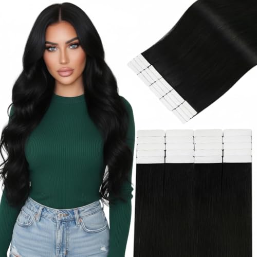 Image of Easyouth 24 Inch Tape in Hair Extensions Human Hair Black, for Long Hair