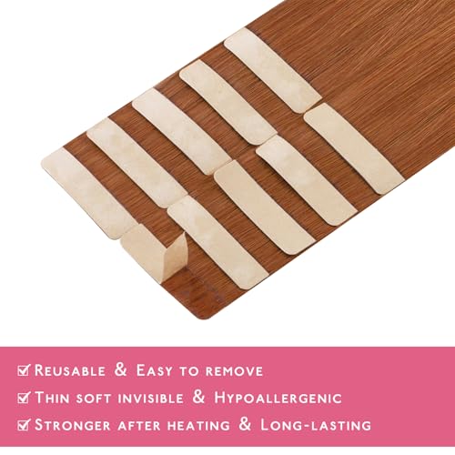 Image of WENNALIFE Tape in Hair Extensions Human Hair Dirty Ginger 10pcs 25g 16 inch Remy Invisible Tape Ins Straight Colored Soft Real Human Hair Tape in Extensions Refill Set Extensions