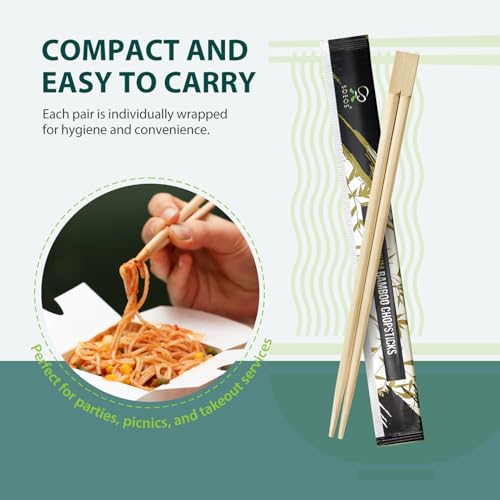 Soeos Chopsticks Disposable, Approx. 50 Sets, UV Treated Premium Disposable Chopsticks Individually Wrapped, Wooden Chopstick Best for Japanese Sushi & Asian Dishes