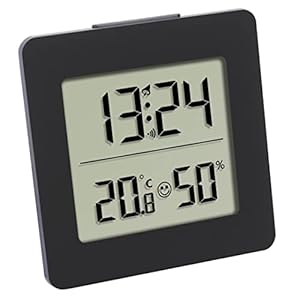 TFA Dostmann digitale thermo-hygrometer, 30.5038.01, binnentemperatuur en luchtvochtigheid, hoogste en laagste waarden, tijd en datum, wekalarm met snooze functie, zwart, (L) 94 x (B) 37 x (H) 94 mm
