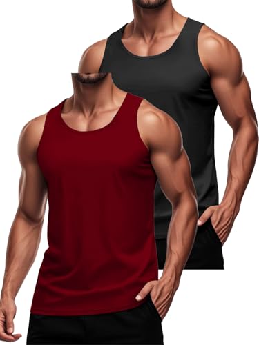 Débardeur d'entraînement homme rouge taille M lot de 2 pour sport sans manches
