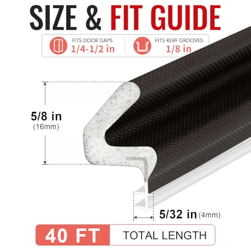Image of Litaibai 40 ft Kerf Weather Stripping Door Seal for Exterior Doors, Brown