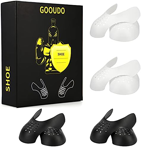 GOOUDO 4 Pairs Shoe Crease Protectors Guards Anti Sneaker Crease Toe Box Decreaser for Air Force 1, Jordans, Dunks etc L-2Pairs of Black + 2Pairs of White