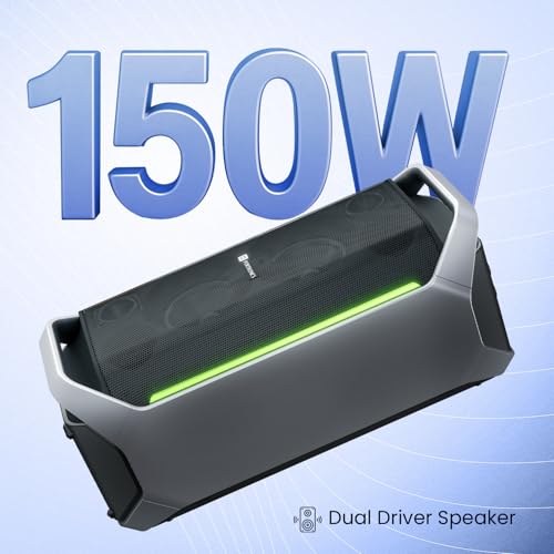 Image of Portronics Dash 13 150W Portable Party Speaker with Wireless Karaoke Mic, 6 Hours Playtime, Bass Boost Technology, TWS Mode, RGB LED Lights, BT V5.3, USB /AUX in, Sturdy Metal Handles, Type C Charging