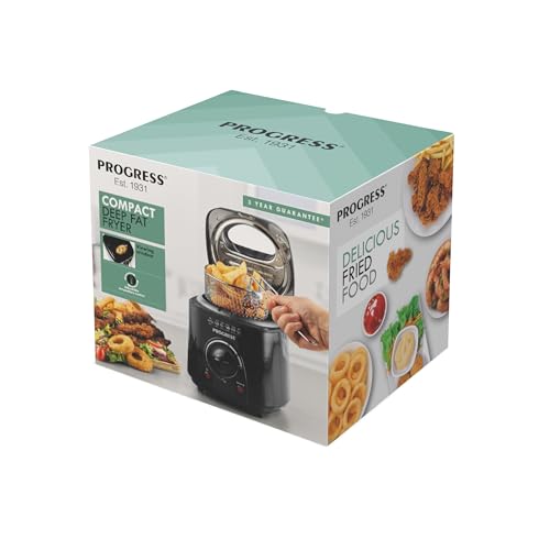 Progress Friteuse Compacte 1L Mini 950W, Panier de Cuisson Amovible Antiadhésif, Facile à Nettoyer, Antidérapant, Contrôle de Température Réglable, Filtre Réducteur d'Odeurs, Garantie 3 ans – Image 4