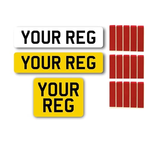 2D,3D,4D Registration Number Plates with Double Sided Sticky Pads, Premium Quality 100% MOT/ROAD Legal Car Number Plates Pair UK- Passed Plates`(Standard - Square)