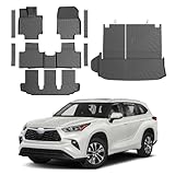 Highlander Floor Mats - Car Mats for Toyota Highlander 2020-2026, All Weather Full Set Floor Mats Cargo Liner with Backrest Mat and Door Sill Guards for Highlander Accessories, Heavy Duty Waterproof