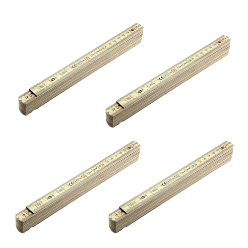 Lot de 4 Adga 230 Compact Edition Naturel Mètre pliant en bois 2 m Discret rouge 180 ° Encadrement droit léger et maniable