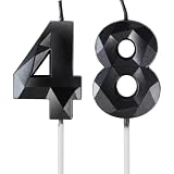 Geburtstagskerzen Zahl 48 Schwarz - 3D Schwarze Kerzen zum 48 Geburtstagsdeko (Nummer 48 Kerze, Tortenkerzen) Geburtstagsparty, Feier
