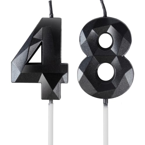 Candele per Torta Numero 48 Nero, Candele Compleanno 48 Anni