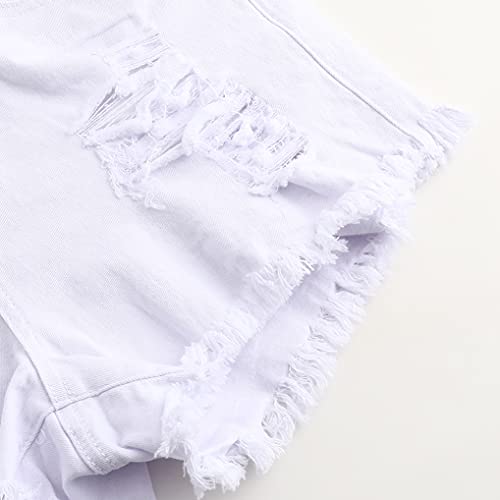 Image of THUNDER STAR Women Mid Rise Ripped Stretchy Jeans Shorts Frayed Raw Hem Casual Denim Shorts