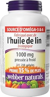 Webber Naturals Flaxseed Oil 1000 mg, 210 Softgels, Plant Source Omega-3, For Heart, Brain and Cardiovascular Health